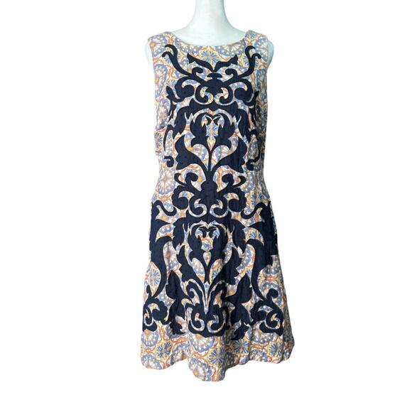 Anthropologie Sz 8 Linen Blend Baroque Print Shift Dress Boho Cottagecore Chic - Picture 1 of 12